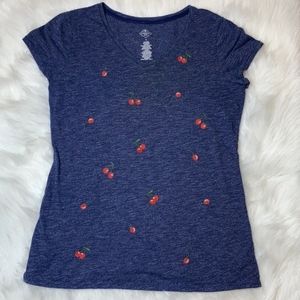 St. John's Bay navy blue embroidered cherry tshirt